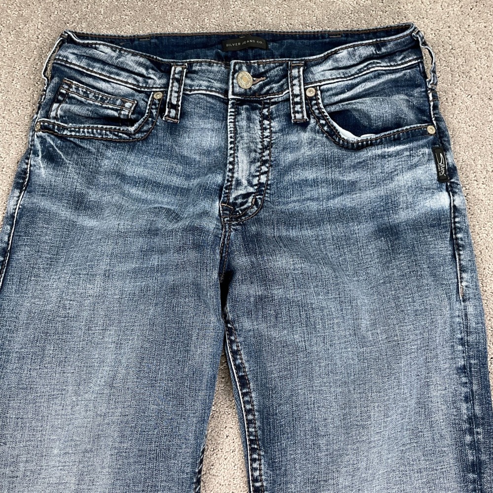 Silver Jeans Men 32W 32L Faded Blue Gordie‎ Straight Leg Western Stretch Denim - Picture 2 of 13